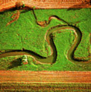 Aerial, Farm, Stream, Northern, Illinois, Farms, Meandering Poster