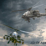 Ah-64 Apache Attack Helicopter In Flight Poster