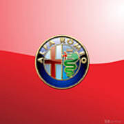 Alfa Romeo - 3d Badge On Red Poster