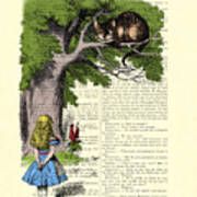 Alice In Wonderland And Cheshire Cat Poster