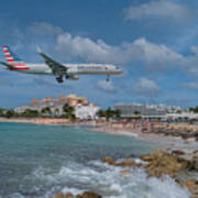 American Airlines Landing At St. Maarten Airport Poster
