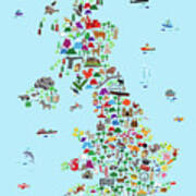 Animal Map Of Great Britain And Ni For Children And Kids Poster