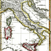 Antique Map Of Italy From 1820 Poster