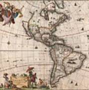 Antique Maps - Old Cartographic Maps - Antique Map Of North And South America, 1658 Poster