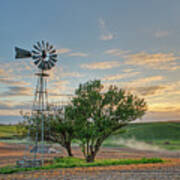 Spring Sunset And Windmill Poster