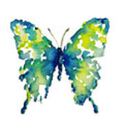 Aqua Watercolor Butterfly Liana Yarckin Poster