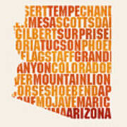 Arizona State Outline Word Map Poster