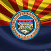 Arizona State Seal Over Flag Poster