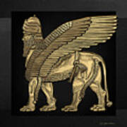 Assyrian Winged Lion - Gold Lamassu Over Black Canvas Poster