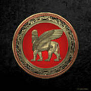 Assyrian Winged Lion - Gold Lamassu Over Black Velvet Poster
