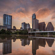 Austin Skyline Sunrise Reflection Poster