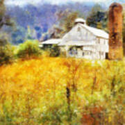 Autumn Barn In The Morning Poster