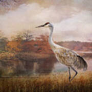 Autumn Lake Crane Poster