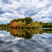 Stormy Autumn Reflections On Pond Rural Landscape Photograph Poster