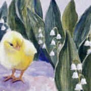 Baby Chick And Lily Of The Valley Flowers Poster