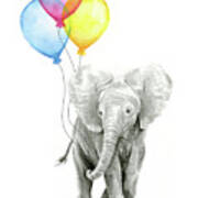 Baby Elephant With Baloons Poster