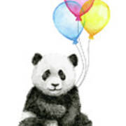 Baby Panda Watercolor With Balloons Poster