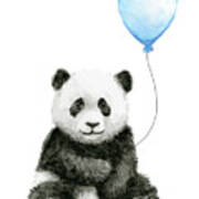 Baby Panda With Blue Balloon Watercolor Poster