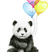 Baby Panda With Heart-shaped Balloons Poster