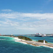 Bahamas Lighthouse With Nassau And Resort In Background Poster