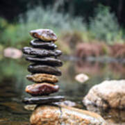 Balancing Zen Stones In Countryside River I Poster