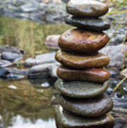 Balancing Zen Stones In Countryside River Vii Poster