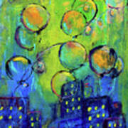 Cheerful Balloons Over City Poster