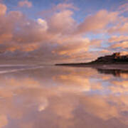 Bamburgh Castle Sunset Reflections On The Beach Poster