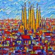 Barcelona Abstract Cityscape Sagrada Familia Modern Palette Knife Oil Painting By Ana Maria Edulescu Poster