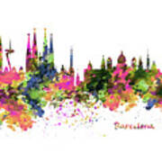 Barcelona Watercolor Skyline Poster