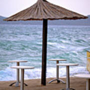 Beach Bar Parasol By Rough Sea Poster