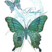 Beautiful Butterflies N Swirls Modern Style Poster