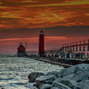 Sunset At Grand Haven Pier Poster