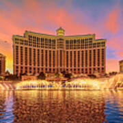 Bellagio Fountains Warm Sunset 2 To 1 Ratio Poster