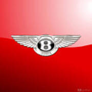 Bentley 3 D Badge On Red Poster