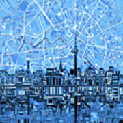 Berlin City Skyline Abstract Blue Poster