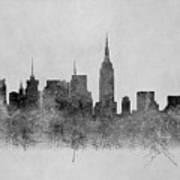 Black And White New York Skylines Splashes And Reflections Poster