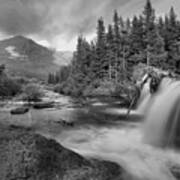 Black And White Red Rock Falls Poster