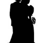 Black And White Silhouette Of A Bride And Groom Poster