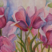 Blue And Pink Tulips Poster