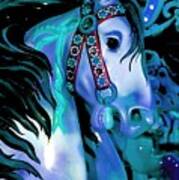 Blue And Teal Carousel Horse Poster