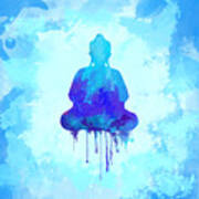 Blue Buddha Watercolor Painting Poster