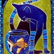 Blue Cat With Goldfish Poster