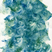 Blue-green Monoprint Abstract Poster