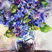 Blue Hydrangeas In Art Glass Vase Still Life Poster