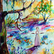 Bluebells Forest And Savannah Bird Girl Watercolor Poster