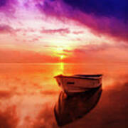 Boat At Sunset Poster