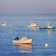 Boats In A Harbor - Ocean Sunrise Poster