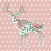 Boho Deer Silhouette Rose Floral Polka Dot Poster