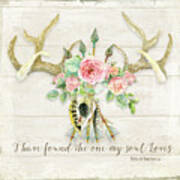 Boho Love - Deer Antlers Floral Inspirational Poster